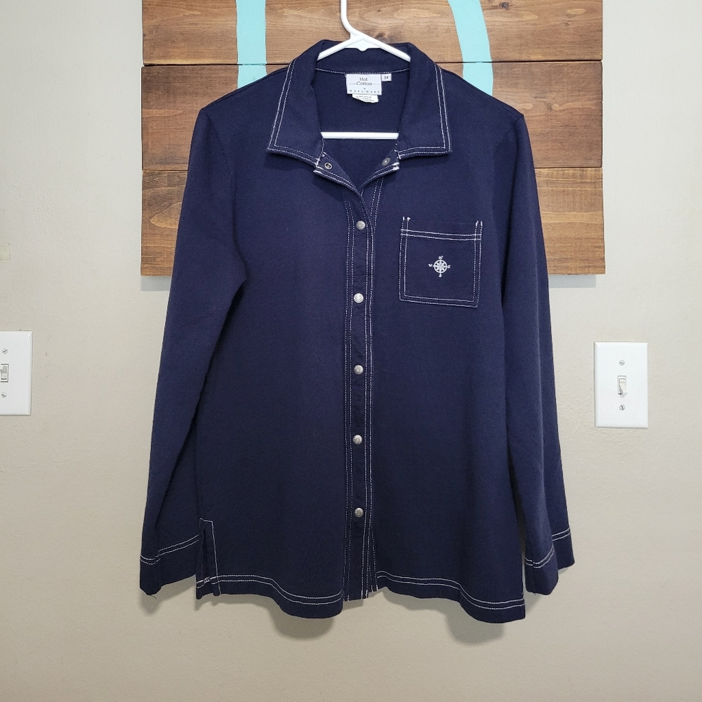 Hot Cotton By Marc Ware Nautical Blue Shacket Shirt Size Medium
